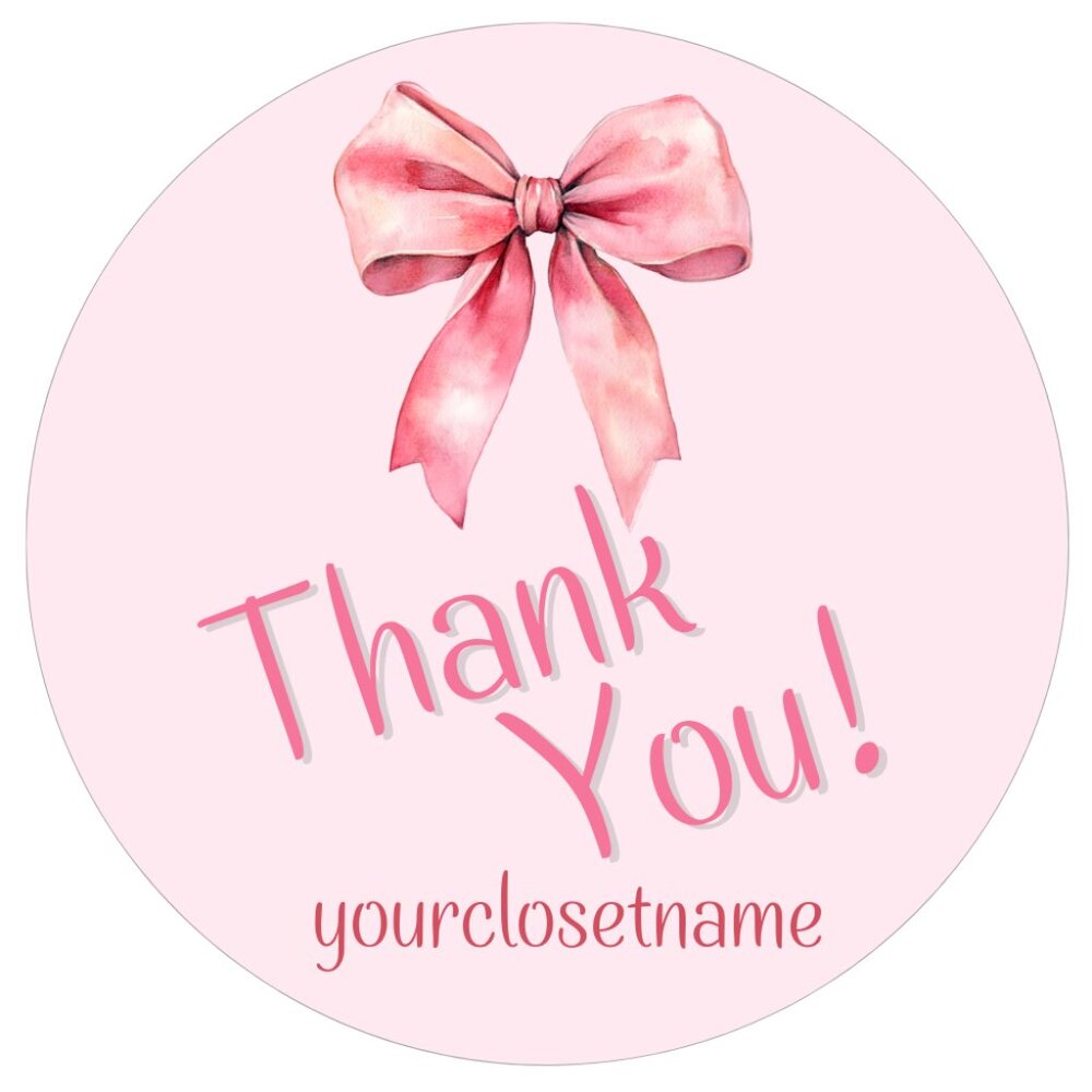 60 pcs Pink Ribbon Bow Thank You Stickers
